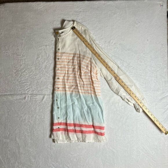 C&C California Women’s Linen Blouse Size 2X Button Up Multicolor Stripes Beachy - Picture 4 of 7